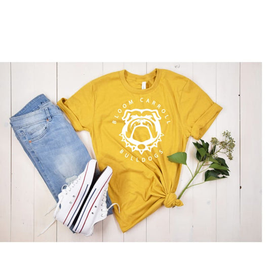 Unisex Yellow Bloom Carroll Bulldogs Short Sleeve Tee -