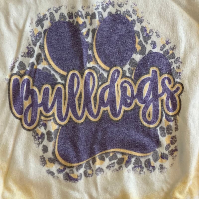 Youth Long Sleeve Bleached Paw Print Bulldogs Tee - Clothing