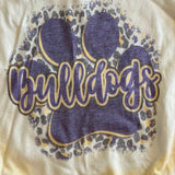 Youth Long Sleeve Bleached Paw Print Bulldogs Tee - Clothing